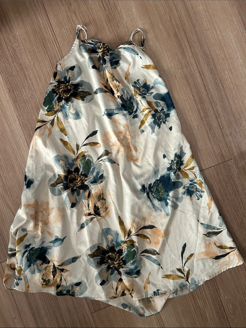 stars above White Floral Slip Dress with Blue & Gold Accents